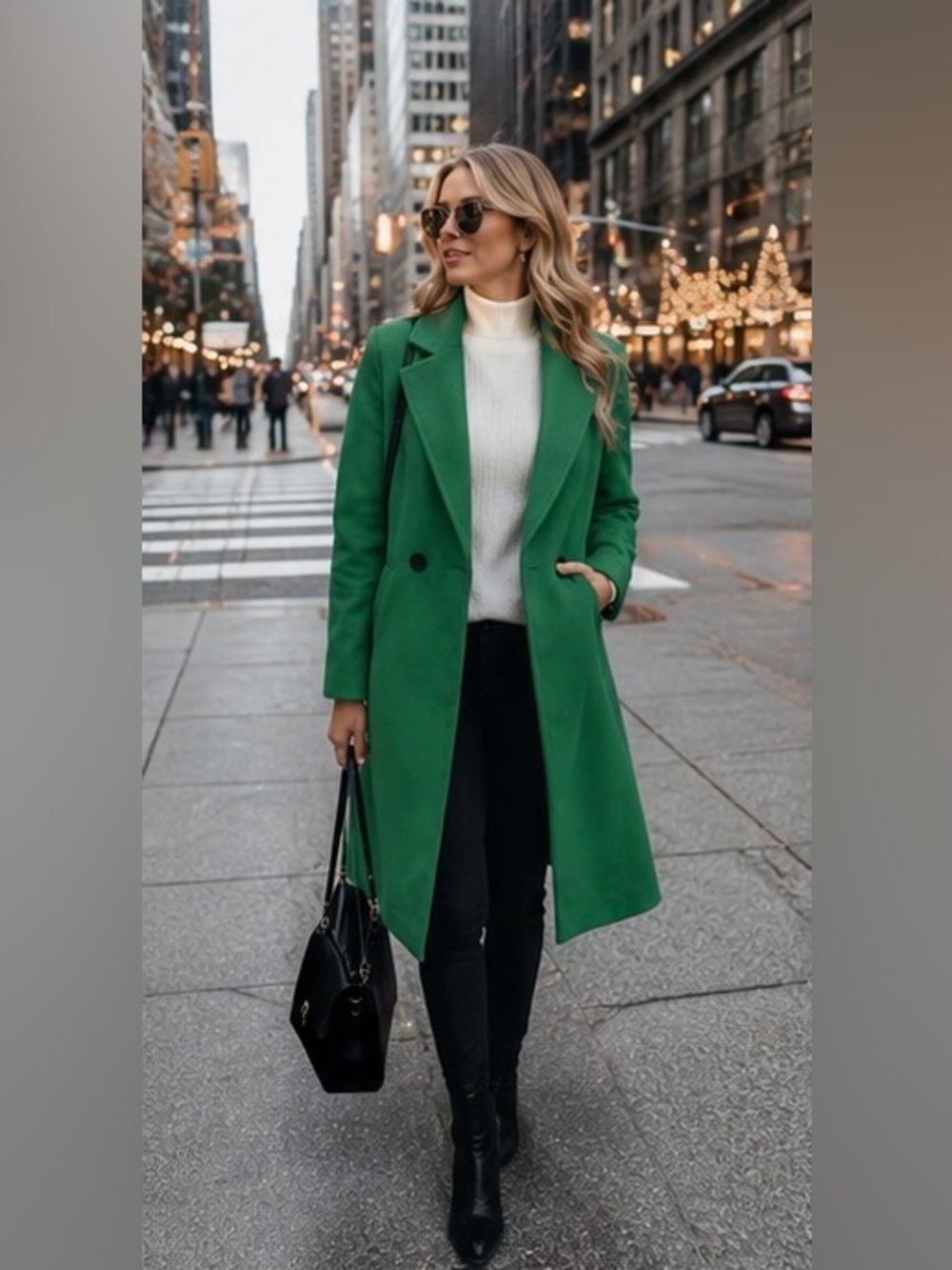 Tanming Women’s Green Wool Blend Long Pea Coat Trench Coat Size Large SFH - Picture 4 of 6
